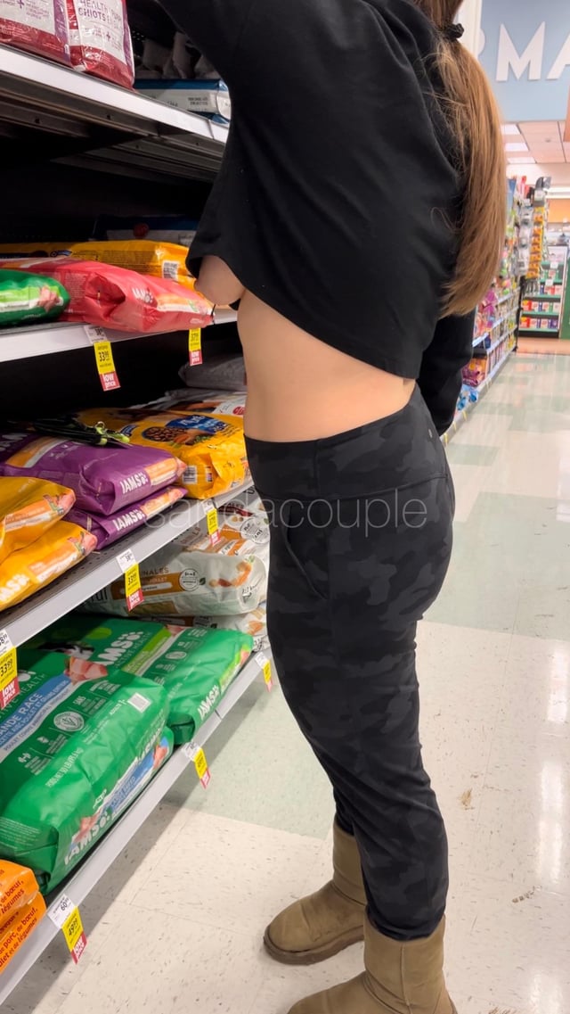 Grocery shopping with no bra under my crop top [IMG]