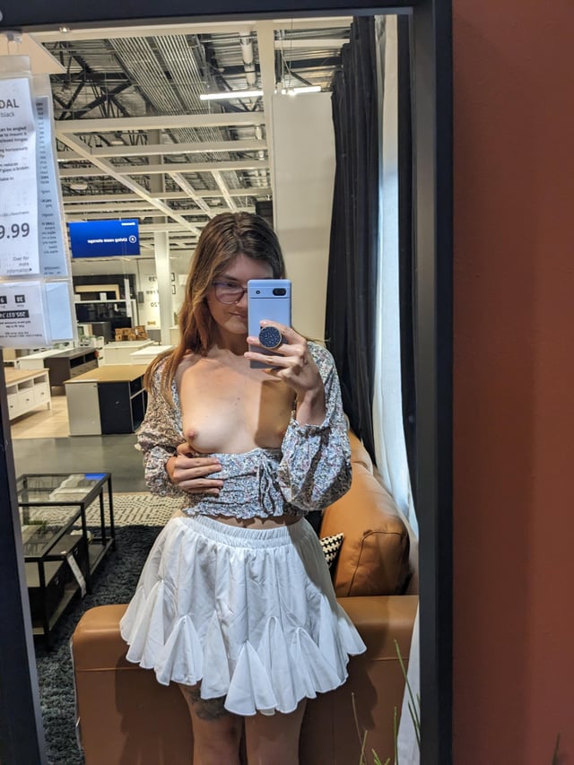 I had to take mirror pic with my titty out at the store [IMG]